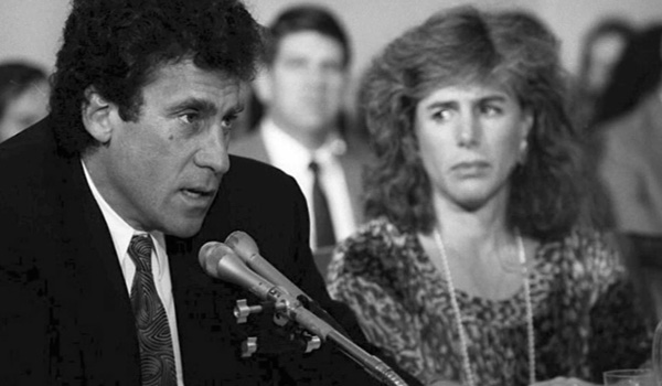 Actor Paul Michael Glaser and his wife Elizabeth testifying in Washington before the House Budget Committee's Task Force on Pediatric AIDS, 1990.